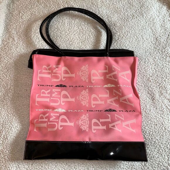 Trump Plaza Vintage Rare Pink Black Zipper Tote Bag NWOT - Picture 1 of 8